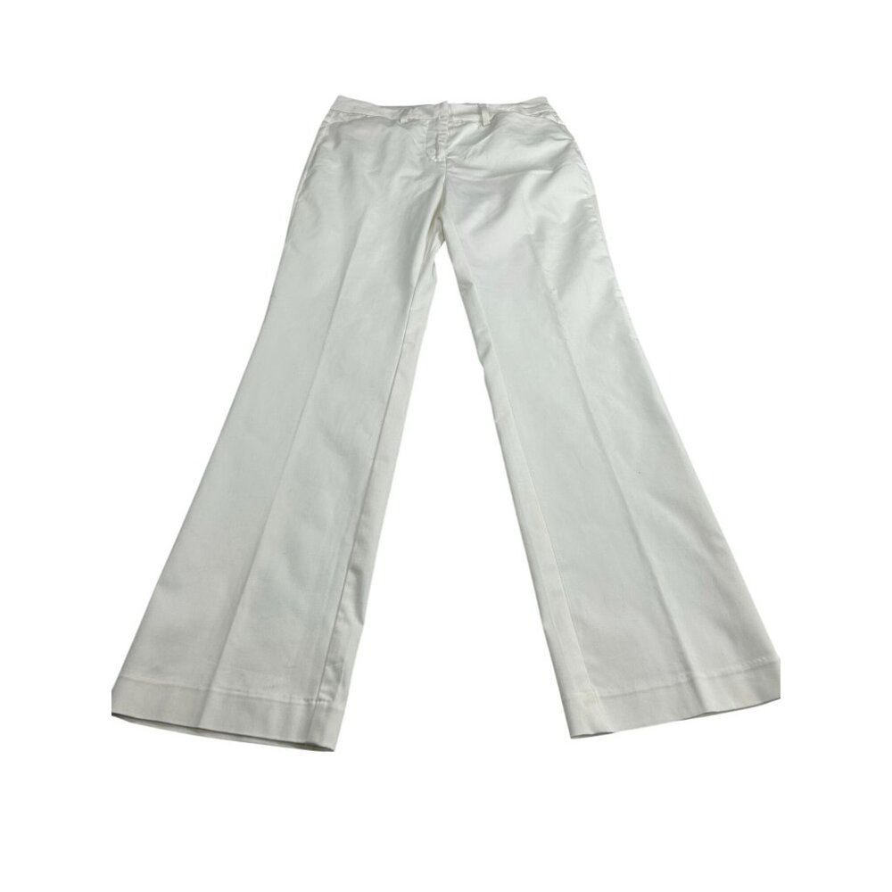 Liz Claiborne Emma Womens Flare Leg Pants Size 6 White Cotton Blend